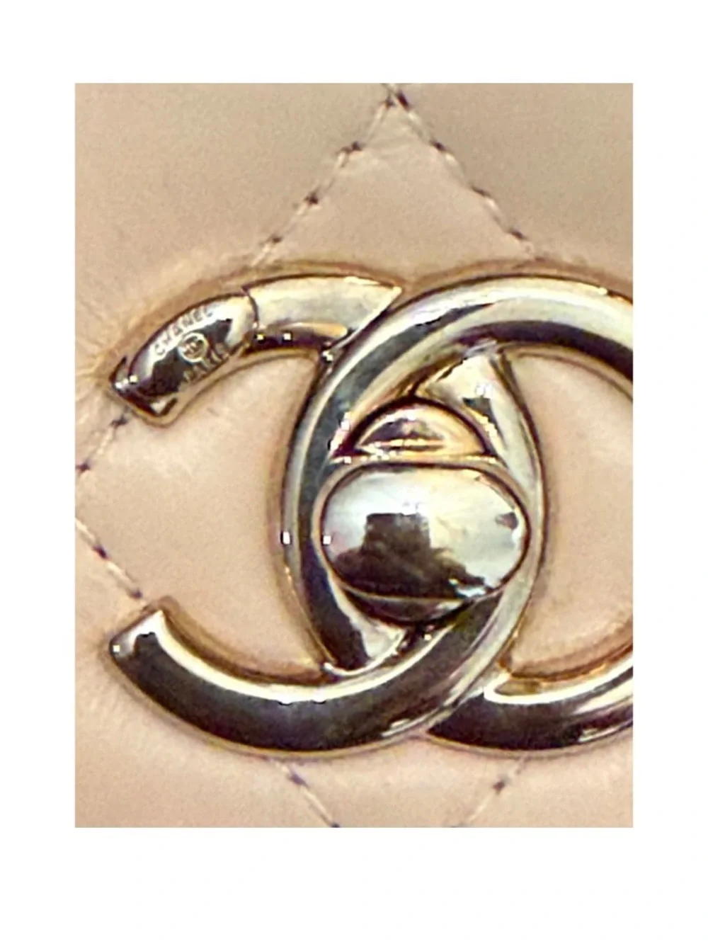 CHANEL Beige Quilted Lambskin Mini Chain Shoulder Bag with Gold CC